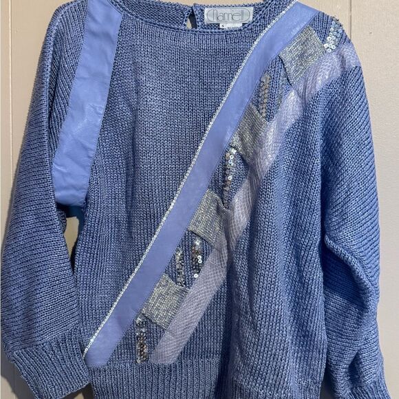 Vintage COOGI Style Nannell Women Small Blue Sweater with‎ Sequin Detail - Picture 1 of 8